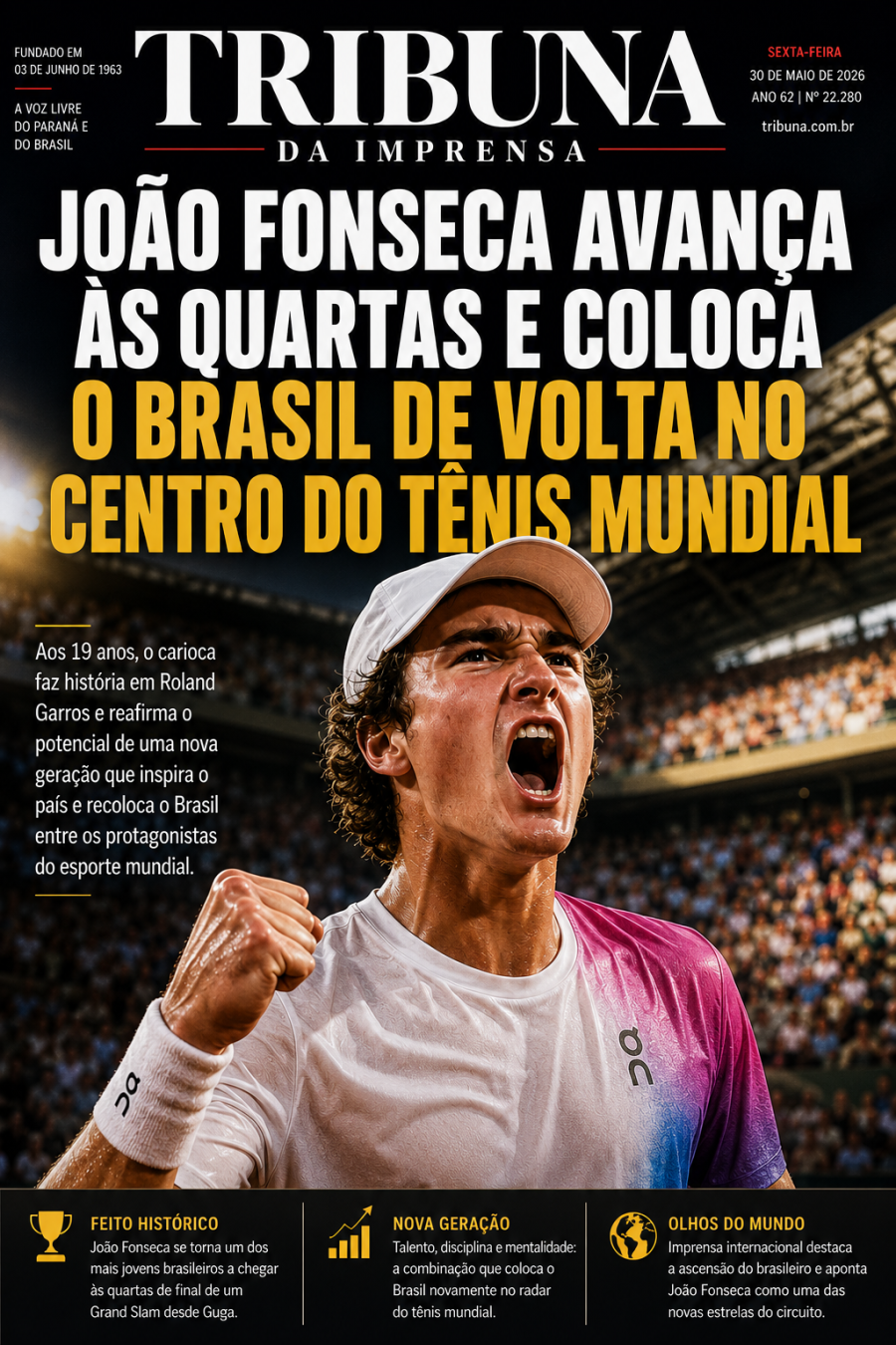 JOÃO FONSECA AVANÇA ÀS QUARTAS E COLOCA O BRASIL DE VOLTA NO CENTRO DO TÊNIS MUNDIAL