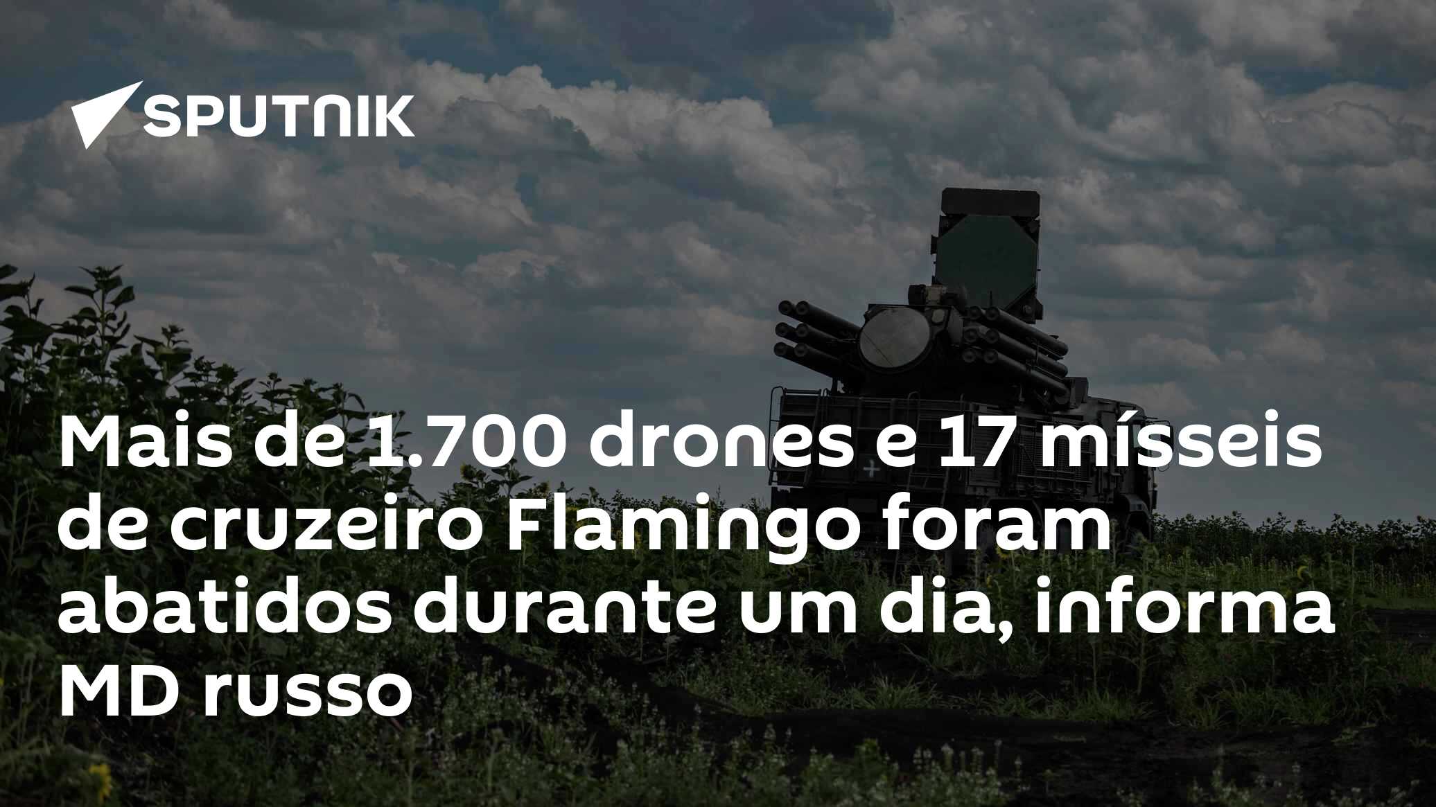Mais de 1.700 drones e 17 mísseis de cruzeiro Flamingo foram abatidos durante um dia, informa MD russo