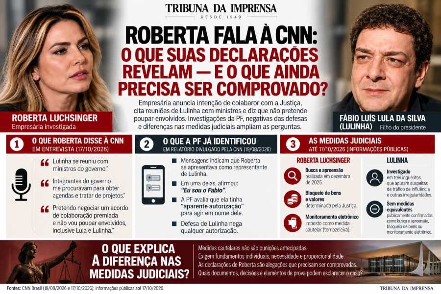 Roberta fala à CNN, cita Lulinha e ministros e anuncia intenção de colaborar com a Justiça